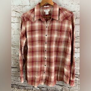 Ariat Women’s XL Relaxed Western Plaid Button Up  Shirt Rose Pink Brown